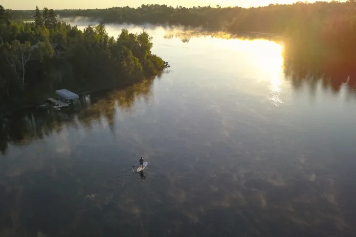 Camp Northern Lights paddleboarder (aerial view)