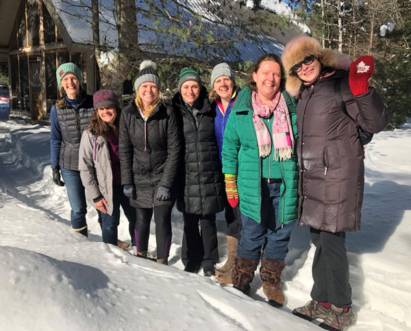 Sharing her love for Camp du Nord with fellow campers (front to back) Vera Anderson, Jennifer Newberg, Shannon Thompson, Ellie Zuehlke, Michele Gears, Jennifer Logelin & Heather Logelin