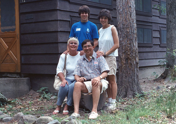 Deane and Nancy Manolis with children at Camp Icaghowan, summer 1987