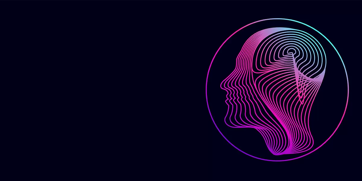 Purple, Pink, and Blue Abstract Face with line drawings