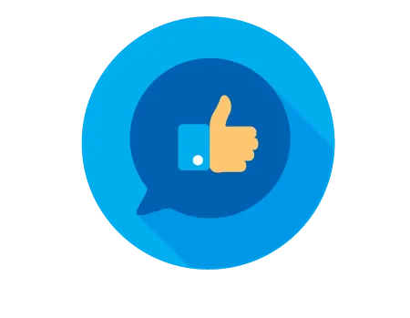 A thumbs up icon within a quote bubble representing a "like" on Facebook