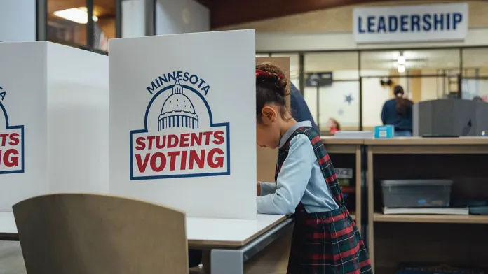 Girl voting in mock election
