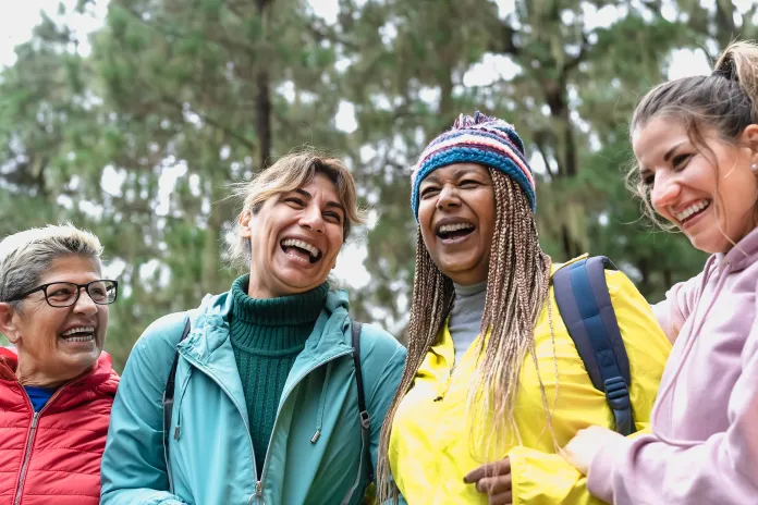 Women laughing together outdoors