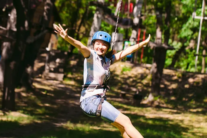 Woman on a zip line