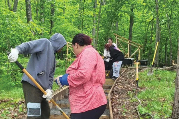 Students working on a service project