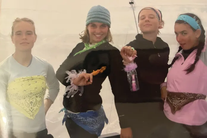 Sarah and her Femmes group dressed in costume while on trail.