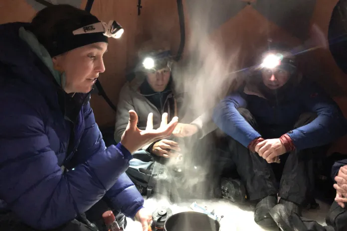 Leading her research team on Grand Teton Mountain.