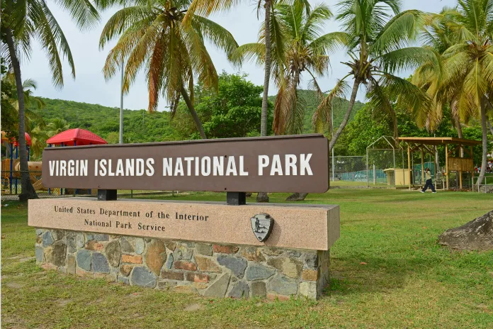 Park sign reading "Virgin Islands National Park"