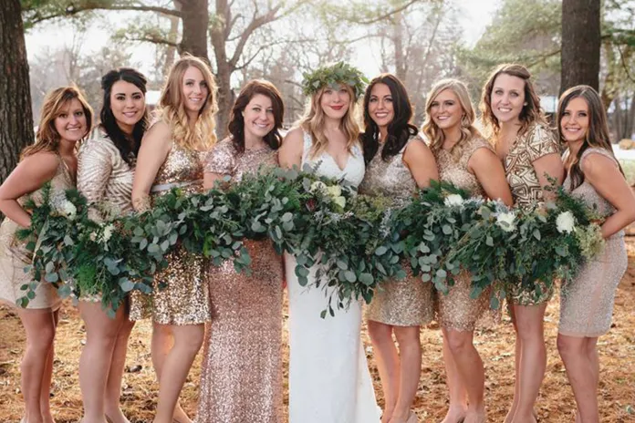 Bridal party posing for the camera