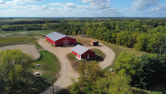 Aerial photo of the Gathering Pines horse barn.