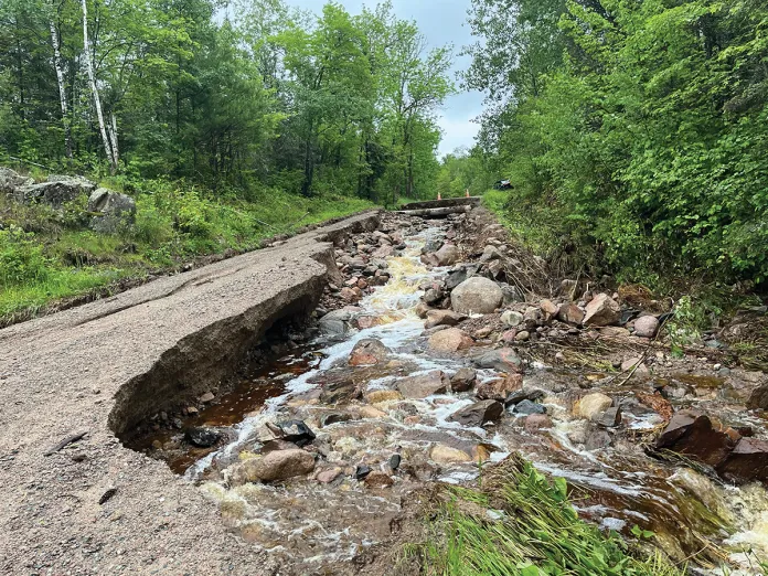 The washed out road