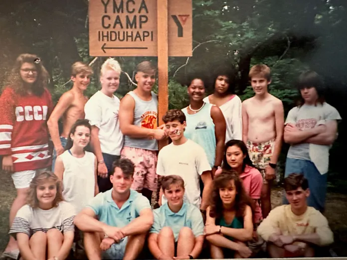 Jason Star and John Hendrickson with fellow campers in 1984