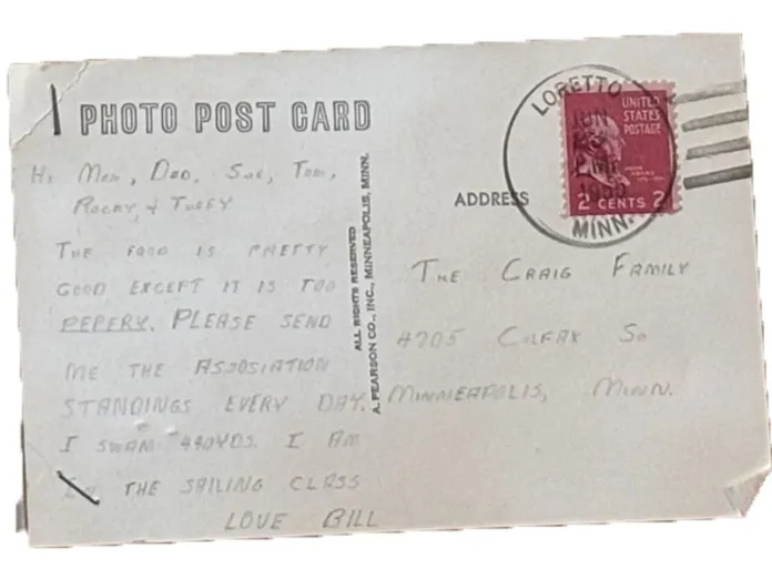 A postcard Will sent from camp