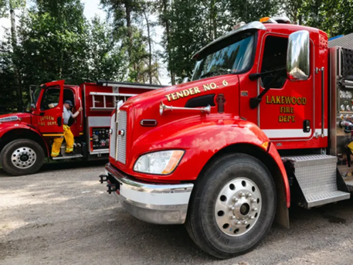 Fire trucks parked on the North Arm Road
